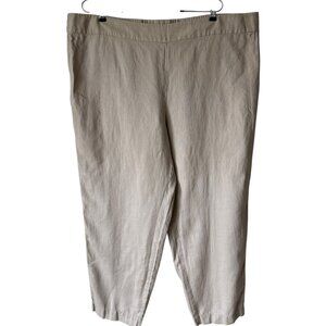 Eileen Fisher Woman 2X Linen Pant Neutral Flat Front Elastic Back Ankle Summer